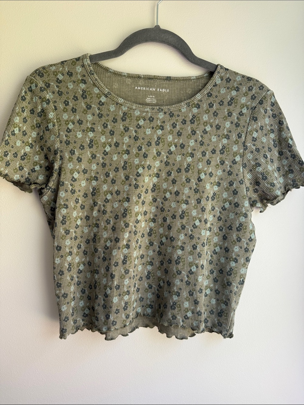 American Eagle Floral Ruffle Crop Top